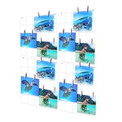 FixtureDisplays® Wire Photo Wall, Set of 4 Wire Wall Grid Panels, Grid Decor Photo Display 12× 12 Inches Wall Storage Organizer Hanging Picture with Hook, Clip 10148-White