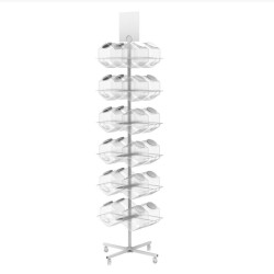 FixtureDisplays® Bucket Rotating Display Rack, White Metal Retail Rack INCLUDING 24 Plastic Clear Bin 10157+24X19485