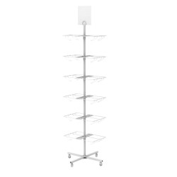 FixtureDisplays® Bucket Rotating Display Rack, White Metal Retail Rack Can Hold (but not including) 24 Plastic Clear Bin 10157