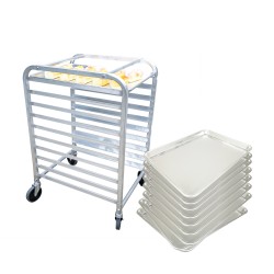 FixtureDisplays® Foodservice Speed Rack Commercial-Grade Aluminum 10-Tier Sheet Pan/Bun Pan Storage Display Rack, 26 inches Length x 20 inches Width x 38 inches Height with Wheels, including 20 13X18 Sheets Pans 10163+20X10164-13X18