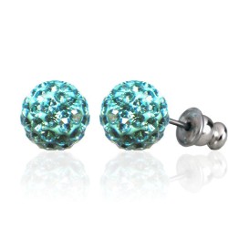 
E088AQ Sparkling 8mm Crystal Cluster Ball Earrings - Aqua