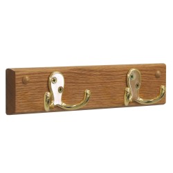 FixtureDisplays® 2 Double Prong Hook Rail/Coat Rack, Brass/Light Oak 104258