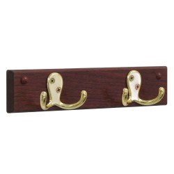 FixtureDisplays® 2 Double Prong Hook Rail/Coat Rack, Brass/Mahogany 104259