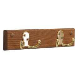 FixtureDisplays® 2 Double Prong Hook Rail/Coat Rack, Brass/Medium Oak 104260