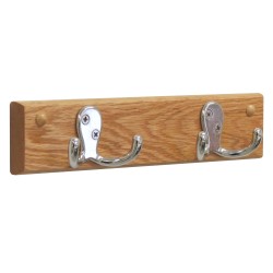 FixtureDisplays® 2 Double Prong Hook Rail/Coat Rack, Nickel/Light Oak 104261