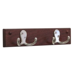 FixtureDisplays® 2 Double Prong Hook Rail/Coat Rack, Nickel/Mahogany 104262