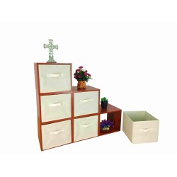 FixtureDisplays® Storage, Modular Wood Blocks with Fabric Bins 6/Set 11364