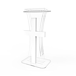 FixtureDisplays® Clear Acrylic Lucite Podium Pulpit Lectern w/ white Plexiglass Church cross LED Light 11673+1803-1