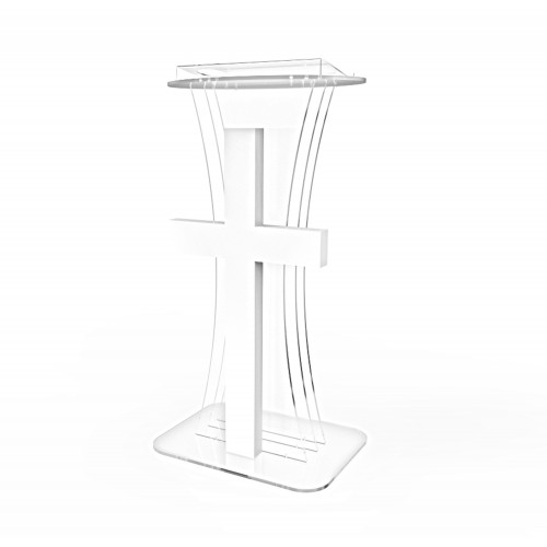 FixtureDisplays® Clear Acrylic Lucite Podium Pulpit Lectern w/ white Plexiglass Church cross LED Light 11673+1803-1