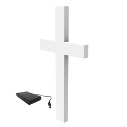 FixtureDisplays® White Cross, Christian LIGHTED Church Sign white Plexiglass LED Light w/ AA Battery Housing Battery Holder 11673-WHITE+13157