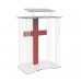 FixtureDisplays® Podium, Clear Ghost Acrylic w/ 110V Lighted Cross Pulpit, Lectern - Assembled 11969