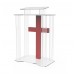 FixtureDisplays® Podium, Clear Ghost Acrylic w/ 110V Lighted Cross Pulpit, Lectern - Assembled 11969