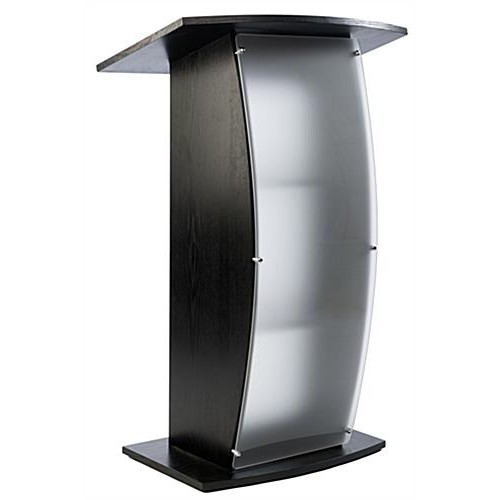 FixtureDisplays® Black Podium for Floor, Curved Post Lectern, Pulpit, Frosted Front Acrylic Panel, 44.3