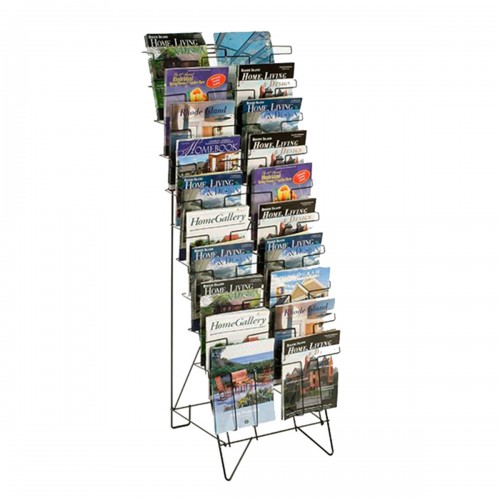 10-Tiered Wire Literature Stand for Floor, 20 Pockets for Magazines, Header - Black 119963