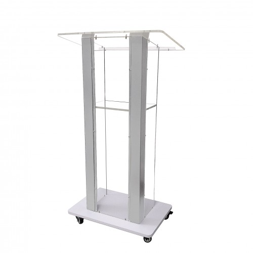 FixtureDisplays® Clear Acrylic Plexiglass Podium Steel Sides Church Pulpit School Lectern Debate Funeral Home Conference 14306