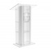 FixtureDisplays® Clear Acrylic Plexiglass Lucite Podium Curved Brushed Stainless Steel Sides Pulpit Lectern With Pray Hand 14307+12152