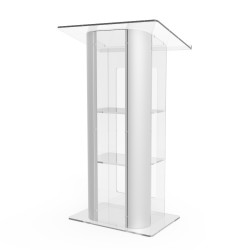 FixtureDisplays® Clear Acrylic Plexiglass Podium Curved Brushed Stainless Steel Sides Pulpit Lectern 14307