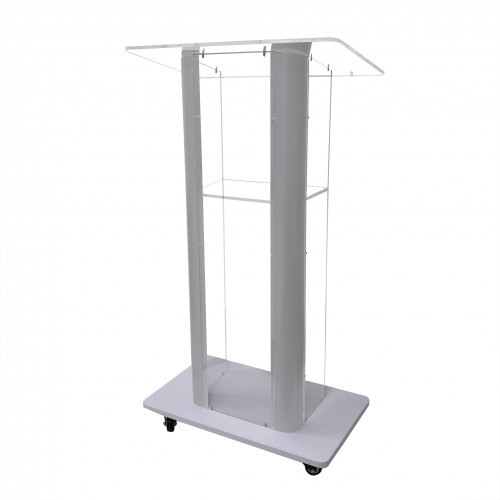 FixtureDisplays Clear Acrylic Plexiglass Podium Curved Steel Sides Church Pulpit School Lectern Debate Funeral Home Conference 14310