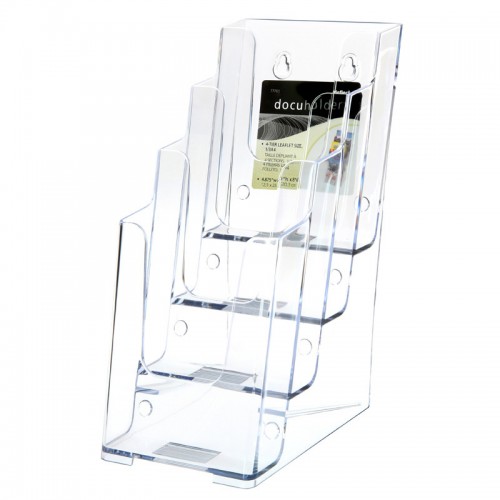 FixtureDisplays® 4 Tier Leaflet Holder Tri-fold Literature Holder Clear Acrylic Wall Mountable 14912