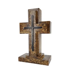 FixtureDisplays® Wooden Pedestal Rugged Cross with Metal Details 5. 5