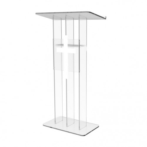 FixtureDisplays® Clear Podium Plexiglass Lecturn Transparent Church Pulpit with Christian Church Cross Trinity Style Easy Assebmly Required 15411+1803CROSS