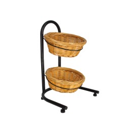 FixtureDisplays® 2 Tier Basket Stand, Sign Clips, Wicker - Black 15640