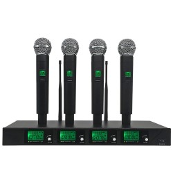 FixtureDisplays® 4 Channel Wireless Microphone System 4 Handheld Black Mic Karaoke DJ Singing Meeting Party New Wedding Church Conference Speech 15743