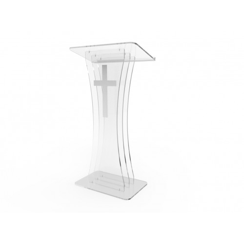 Clear Acrylic Lucite Podium Pulpit Lectern with White Cross 1803-3+1803Cross