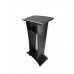 Acrylic Church Podium Pulpit Debate Conference Lectern Plexiglass Lucite Black Wood Shelf Cup Holder on Wheels with White Cross 1803-5-BLACK+1803CROSS