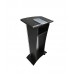 Acrylic Church Podium Pulpit Debate Conference Lectern Plexiglass Lucite Black Wood Shelf Cup Holder on Wheels 1803-5-BLACK