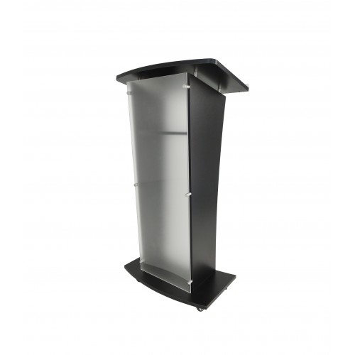 Acrylic Church Podium Pulpit Debate Conference Lectern Plexiglass Lucite Black Wood Shelf Cup Holder on Wheels 1803-5-BLACK