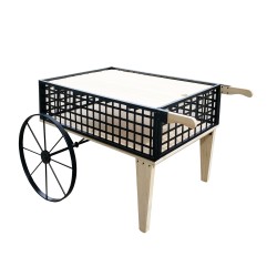 FixtureDisplays® Wood Wagon Flower Planter Bed Stand Wheels Metal Iron Frame Home Outdoor 18464