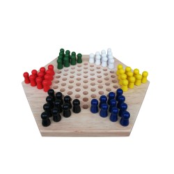 FixtureDisplays®Wood Chinese Checkers 60-PC Jump Board Game Tiaoqi Board Game Up to 6 Strategy 18614