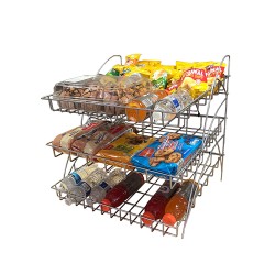 FixtureDisplays Metal Wire Rack for Chips Beverages Confectionaries Table Countertop 3-shelf Display 19392