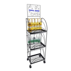 FixtureDisplays® 3-Tier Metal Shelving Display w/ Wheels & Removable Sign Header, Black Finish 19400