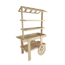 FixtureDisplays® Flower Cart Vending Cart Farmers Market County Fair Wagon Wood Stall Stand Rolling Shelf Retail Booth Kiosk  42.0