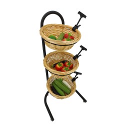 FixtureDisplays 3 Tier Wicker Basket Metal Stand with Sign Clips, Market Basket Storage Organizer 19425