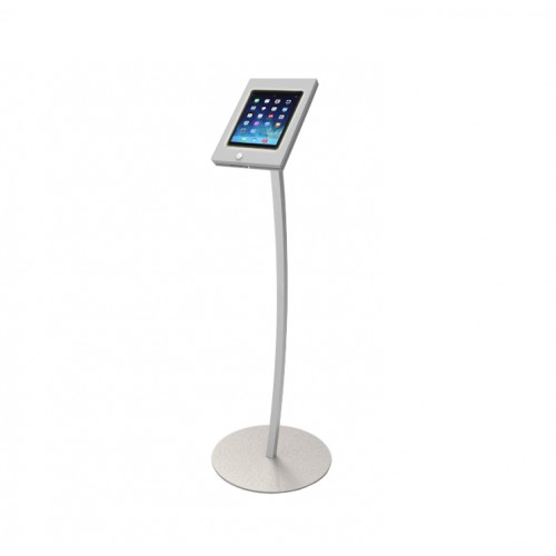 FixtureDisplays® iPad Podium Stand, Locking Enclosure, Ledge for Speaker's Notes, Power Cable - Silver 19614