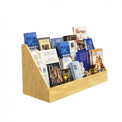 FixtureDisplays® Maple Color Countertop Book Shelf Display, Greeting Card Rack, Step Rack for Literature, Magazines, Brochure, Tile Sample Paint Brochure Holder, Unassembled 2904-MAPLE