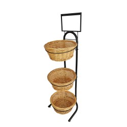 FixtureDisplays® 3-Tiered Wicker Basket Flooring Stand W/Sign Holder 31042